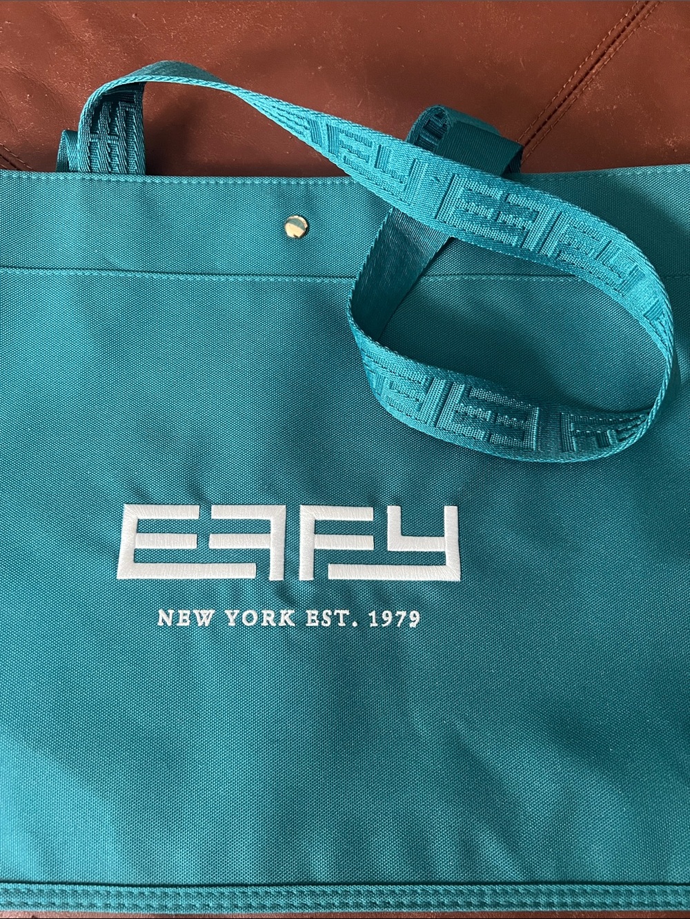 EFFY New York Mediterranean Blue Canvas Embroidered Shopper Bag Tote NWOT